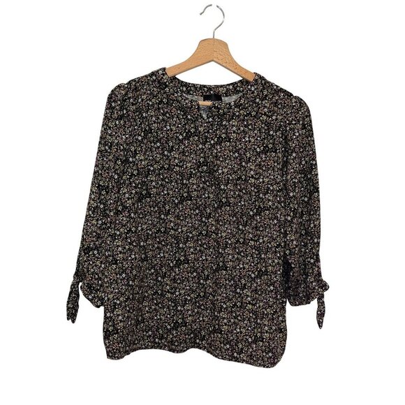 Jones New York Romantic Bohemian Tie Cuffs Floral 3/4 Sleeve Blouse Women's Plus - Picture 1 of 9